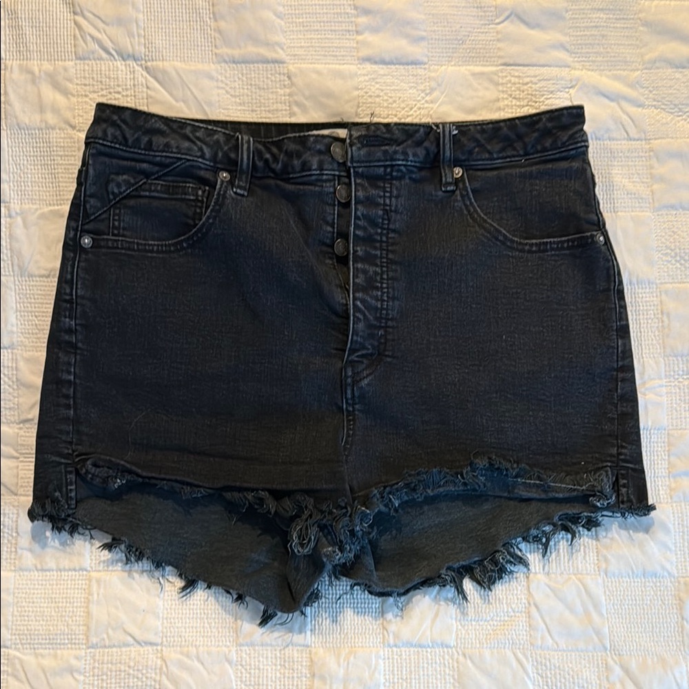 We The Free Black Jean Shorts Distressed Frayed Hem